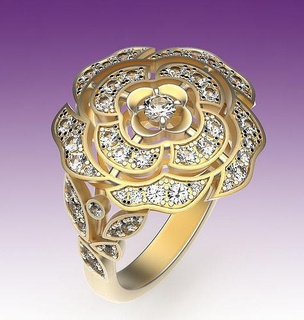 squillare camelia fiore stile moda leggero germoglio foglie natura argento oro gemme gioielleria rosa arte antico retrò lusso anelli 3d print model - Mito3D