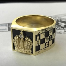 bague échecs imprimable argent blanc noir roi luxe créatif d'or 3d vérificateurs bijou reine tour exclusif diamants pierres gemmes bijoux anneaux 3d print model - Mito3D