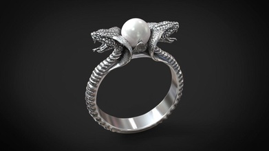 anillo cobra serpientes perla serpiente compromiso plata oro platino oxidado joya pitón veneno víbora reptil imprimible joyería escama escala piel anillos 3d print model - Mito3D