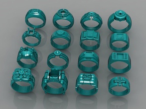 anillo colección 16 archivos joyería joya imprimible oro plata diseñando anillos gemas diamante rubí canalla rinoceronte moda 3d print model - Mito3D