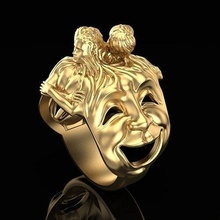 anillo comedia tragedia joyería joya imprimible payaso bufón teatro máscara anillos 3d print model - Mito3D