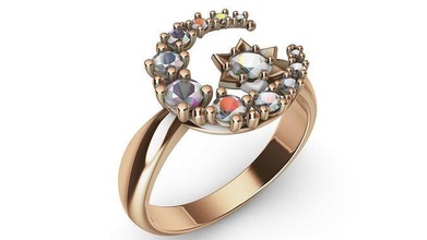 bague croissant étoile 3dprinted conception mode or d'or bijou bijoux impression imprimable prototypage argent diamants anneaux diamant 3d print model - Mito3D
