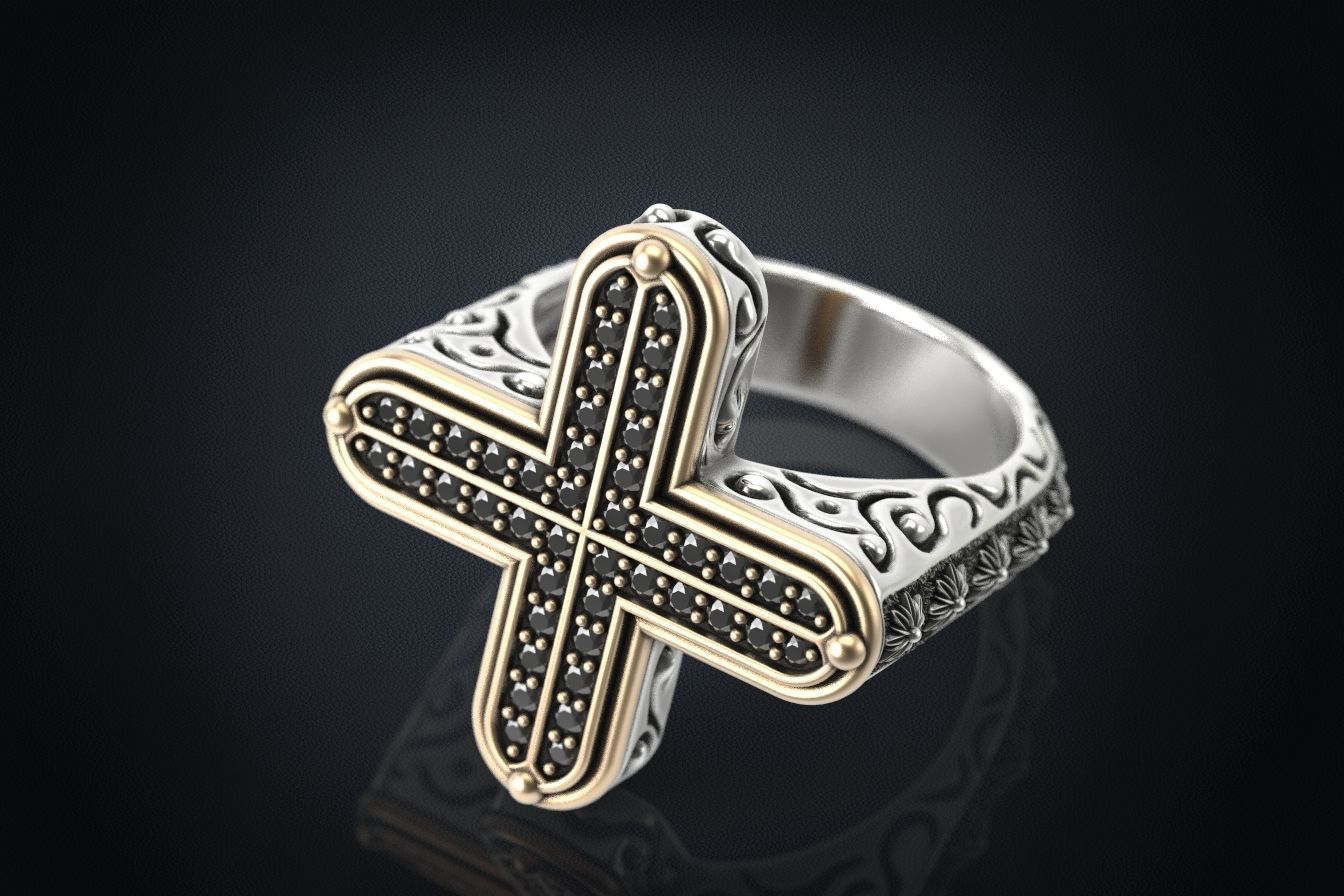 anillo de cruz piedra 287 la joyería 3dprinted diseño moda oro joya impresión printabl imprimible creación prototipos los anillos plata piedras 3D print model - Mito3D