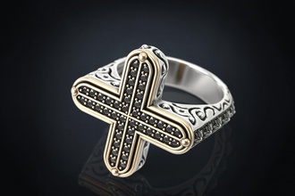 anillo de cruz piedra 287 la joyería 3dprinted diseño moda oro joya impresión printabl imprimible creación prototipos los anillos plata piedras 3d print model - Mito3D