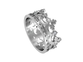 anel coroa 3djewelry lindo brilhante cafajeste diamante elegante noivado moda gema ouro platina joalheria impressão joia cera precioso versão impressa prata casamento argolas 3d print model - Mito3D