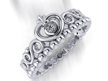 yüzük taç 1 kalp elmas 006ct mevcut altın Kadın mücevher prototip oluşturma 3dprinted tasarım yazdırılabilir baskı takı düğün moda Aşk değerli kraliçe prensler yüzükler 3d print model - Mito3D