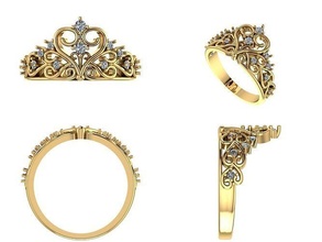 anillo corona 7 corazones 12 diamantes oro dorado mujer joya diamante prototipos 3dprinted diseño imprimible impresión joyería boda moda amor precioso reina príncipes anillos 3d print model - Mito3D