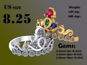 ring crown diamonds 069ct gold golden woman gem diamond prototyping 3dprinted design printable printing jewel wedding love precious queen princes vintage jewelry rings 3d print model - Mito3D