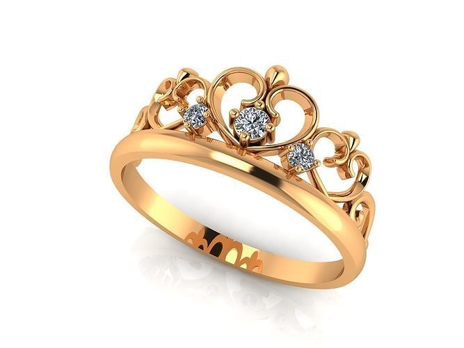 yüzük taç kalp diademler diadem elmas altın gümüş yazdırılabilir takı nişan düğün mücevher zümrüt bileklik Solitaire yüzükler 3D print model - Mito3D