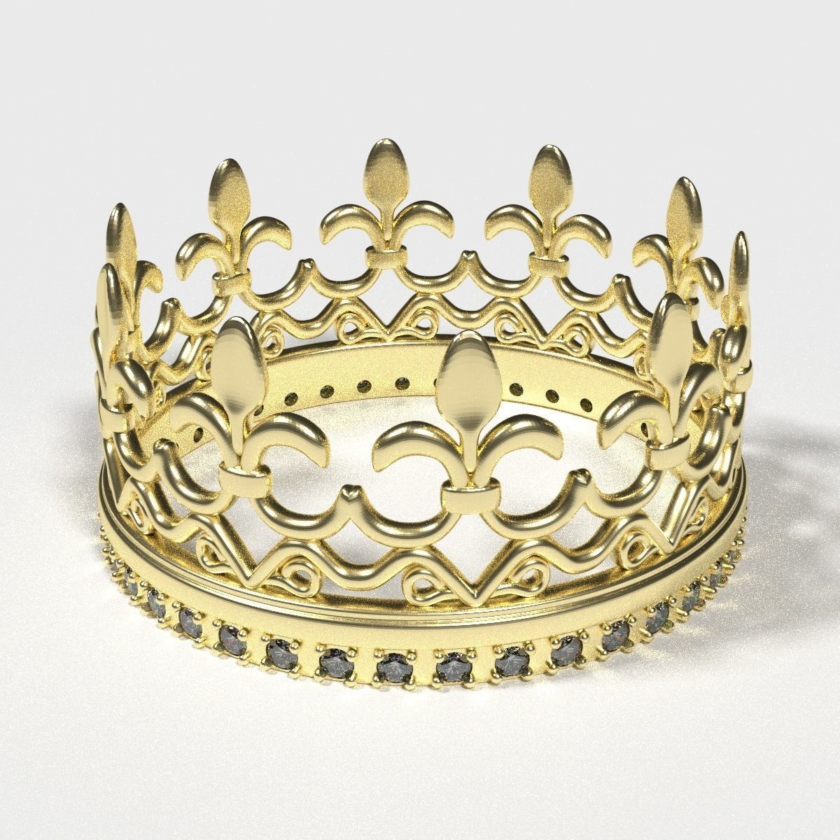 ring krone druckbar schmuck gold diamant hochzeit juwel platin brillant muster wertvoll ringe 3D print model - Mito3D