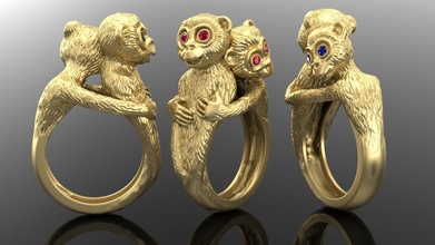 ring cute monkey printable silver diamond jewel jewellery fashion brilliant jewelry gold exclusive luxury rings beauty animals art decoration 3d print model - Mito3D