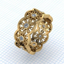 ring daisies flowers wedding wide stones ornament jewelry jewel gem silver rings 3d print model - Mito3D