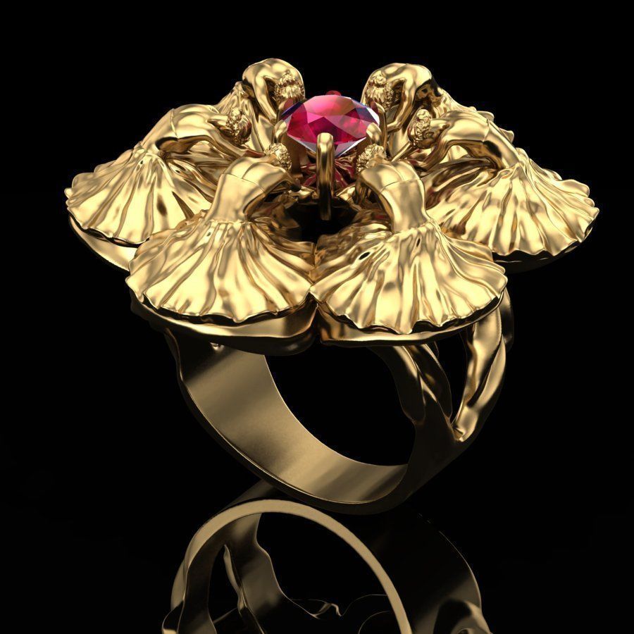 anillo baile joyería joya imprimible platino moda oro prototipos brillante belleza rubí ballet bailarín bailarina música zafiro anillos 3D print model - Mito3D