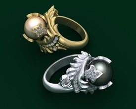 anel diamantes pérola prata diamante imprimível ouro Projeto joalheria luxo pedras jóia moda dourado exclusivo clássico pérolas argolas 3d print model - Mito3D