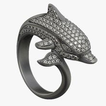 ring dolphin v1 jewelry gold silver design printable diamond elegant gem women sea bottlenose ocean whale nautical jewel jewellery cnc platinum rings 3d print model - Mito3D