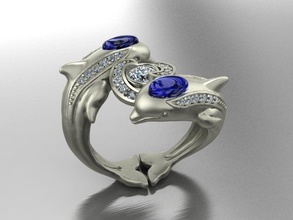 ring dolphins printable silver diamond jewel jewellery fashion brilliant jewelry gold exclusive luxury beauty animals art sea ocean rings 3d print model - Mito3D