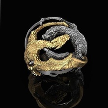 ring two dragons fashion gold jewelry printable sterling dragon silver rings 3d print model - Mito3D