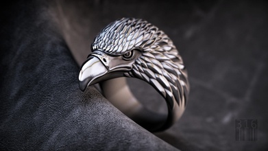 squillare aquila 3d modell stampa gioielleria argento animali uccello orel decorazione scolpire stereolitografia design cera stampabile stile motociclista gioiello anelli 3d print model - Mito3D