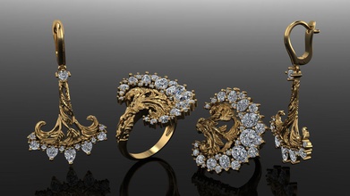anillo aretes magerit estilo 1907 lujo oro brillante joyería joya moderno imprimible 3d print model - Mito3D