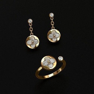 ring earrings jewelry gold silver jewellery platinum enamel cacholong malachite agate jewel coral lazuli cornelian turquoise printable wedding engagement mandibular 3d print model - Mito3D