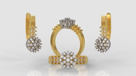 anel brincos diamante joalheria conjunto 3d impressão modelo 20 ouro prata jóia jóias Casamento gema esterlina moda brilhante imprimível branco 3dring joias argolas 3d print model - Mito3D