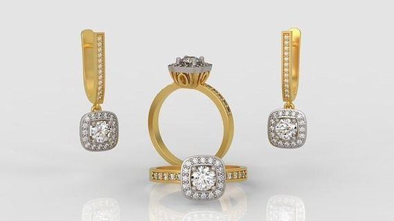 anel brincos diamante joalheria conjunto 3d impressão modelo a59 ouro prata jóia jóias Casamento esterlina moda brilhante imprimível branco joias argolas engagem noivado 3d print model - Mito3D