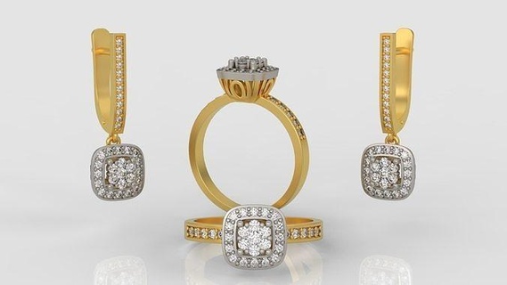 squillare orecchini diamante gioielleria impostato 3d Stampa modello a60 oro argento gioiello nozze sterlina moda brillante stampabile bianca set gioielli anelli engagement Fidanzamento 3d print model - Mito3D