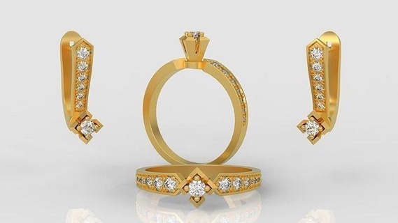 anel brincos diamante joalheria conjunto 3d impressão modelo a63 ouro prata jóia jóias Casamento esterlina moda brilhante imprimível branco joias argolas engagem noivado 3d print model - Mito3D