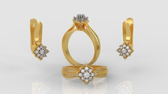 squillare orecchini diamante gioielleria impostato 3d Stampa modello a68 oro argento gioiello nozze sterlina moda brillante stampabile bianca set gioielli anelli engagement Fidanzamento 3d print model - Mito3D