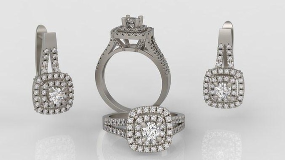 anillo pendientes diamante joyería joya conjunto 3d impresión modelo c06 oro plata Boda libra esterlina Moda brillante imprimible blanco joyeria anillos enganchar compromiso 3d print model - Mito3D