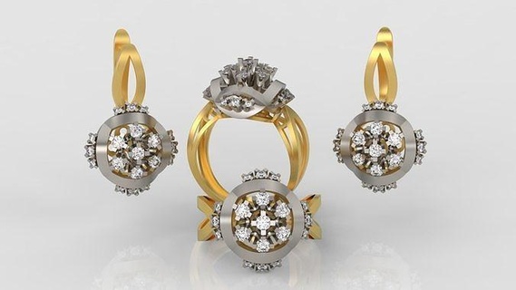 anillo pendientes diamante joyería joya conjunto 3d impresión modelo c12 oro Boda Moda brillante imprimible joyeria anillos enganchar compromiso arete 3d print model - Mito3D