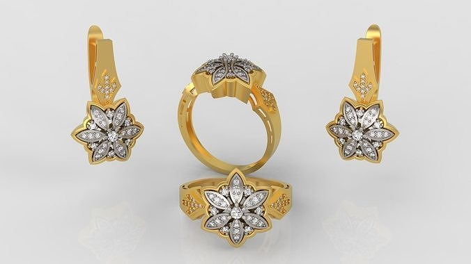 anillo pendientes diamante joyería joya conjunto 3d impresión modelo c23 oro Boda Moda brillante imprimible joyeria anillos enganchar compromiso arete goldearring 3D print model - Mito3D
