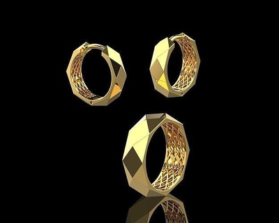 ring earrings set n138 abstract jewelery jewelry gem precious gold printable diamond 3dmodel 3dprint rings puopular angelahuebel tungsten jewellery wedding erarrings engagement 3d print model - Mito3D
