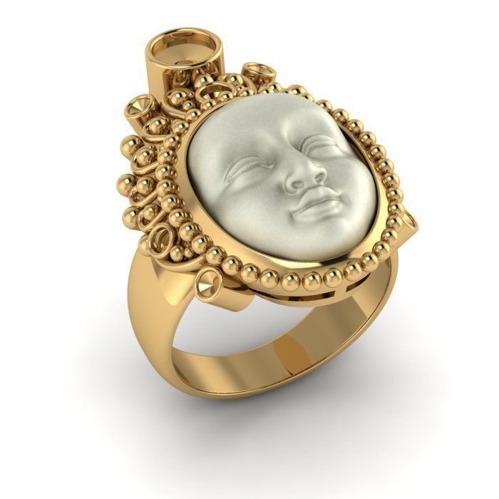 anillo cara ángel 166 joyería joya lujo libra esterlina plata oro imprimible compromiso diamante Boda Moda belleza solitario impresión esposas colgantes anillos 3D print model - Mito3D