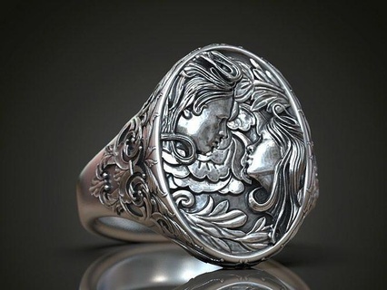 squillare facce donna uomo floreale modello donne sigillo stampabile anelli gioielleria gioiello argento 3d print model - Mito3D