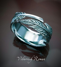 anillo de la pluma joyería oro joya el platino los anillos plata sterling 3d print model - Mito3D