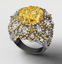 anel feminino jóias safira grande de pedra citrino esmeralda diamante luxo ouro super beleza a mulher anéis 3d print model - Mito3D