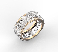bague floral ornement 3 anneaux bijoux or imprimable botanique 3d print model - Mito3D
