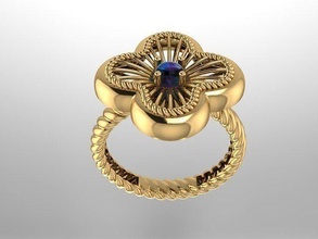 anel flor luxo joalheria imprimível ouro prata brilhante argolas diamante casamento noivado rubi moda beleza esmeralda 3d print model - Mito3D