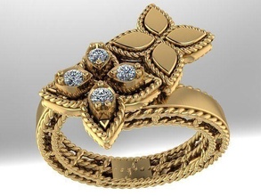 Ring Blume Luxus Schmuck druckbar Gold Silber brillant Mode Schönheit Ringe Diamant Hochzeit Engagement 3d print model - Mito3D