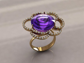 anillo flor amatista anillos gemas diamante lujoso joyería joya 3d print model - Mito3D