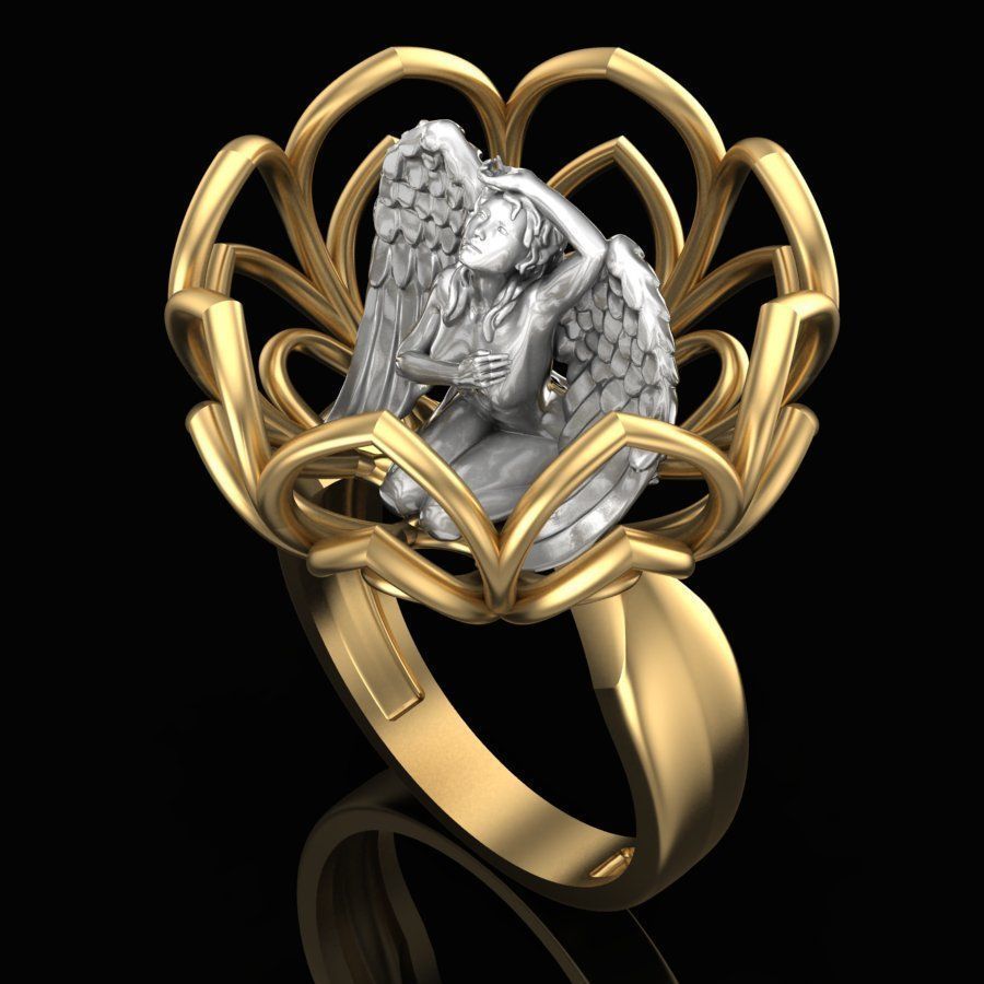 bague fleur ange bijoux or argent bijou mode cnc anneaux 3D print model - Mito3D