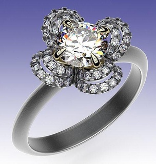 yüzük çiçek hale düğün nişan hafif klasik altın gümüş nostaljik retro sterlin elmas yazdırılabilir mücevher takı yüzükler 3d print model - Mito3D