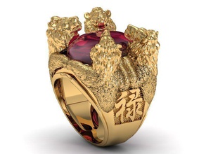 ring four lion jewelry gold gem diamond sapphire ruby men animal rings 3d print model - Mito3D