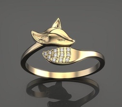 anillo zorro cabeza oro plata joyería joya diamante imprimible anillos 3d print model - Mito3D