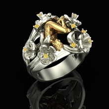 yüzük kız in çiçekler takı mücevher yazdırılabilir gümüş altın parlak elmas sterlin moda güzellik safir yüzükler 3d print model - Mito3D