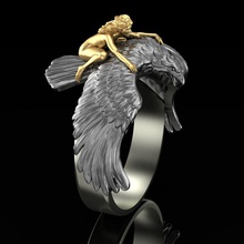 ring girl flying eagle jewelry gold silver jewellery fashion printable jewel voyage flight fantasy rings 3d print model - Mito3D