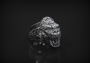 ring of gorilla head jewelry printable wedding jewellery silver diamond gold fashion beauty rhino zbrush sculpt organic vintag jewel rings ringgorilla 3d print model - Mito3D