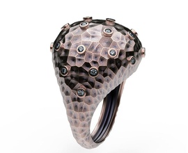 anel martelado cúpula esfera textura ouro prata gema diamantes interessante moda Projeto incomum metal estranho amassado mastigado joalheria argolas 3d print model - Mito3D