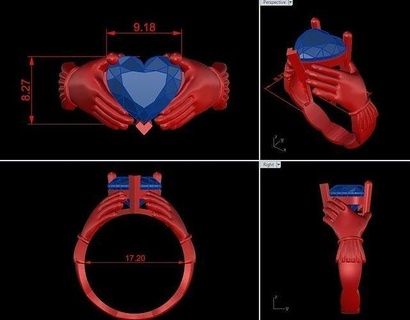 yüzük el Aşk Claddagh takı düğün yüzükler elmas nişan KADIN kalp 3d print model - Mito3D